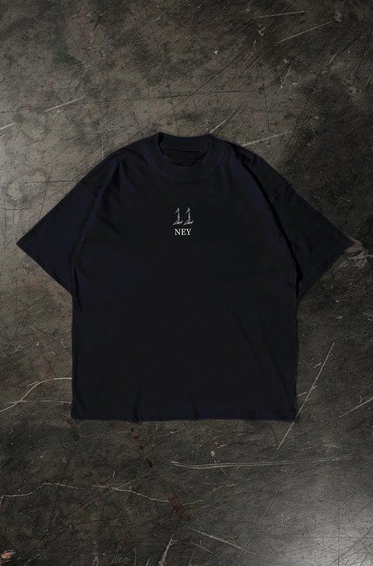 Black t-shirt with a Neymar JR logo on a textured dark surface