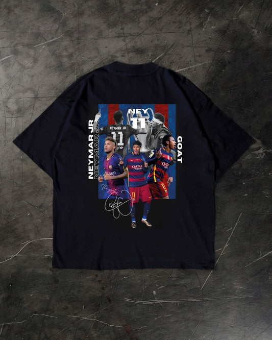 Black t-shirt with Neymar Jr graphic on a textured dark surface