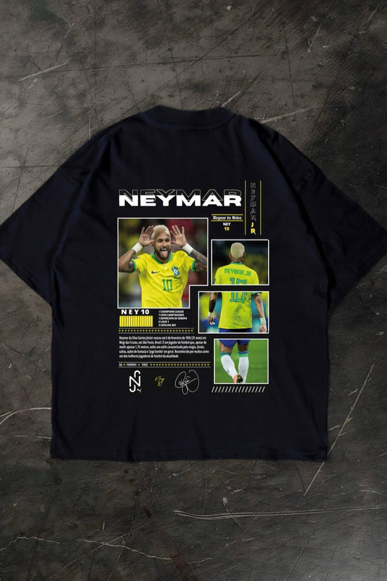 Black t-shirt with Neymar graphics on a dark textured surface