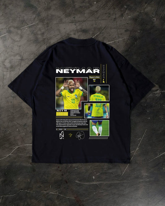 Black t-shirt with Neymar graphics on a dark textured surface