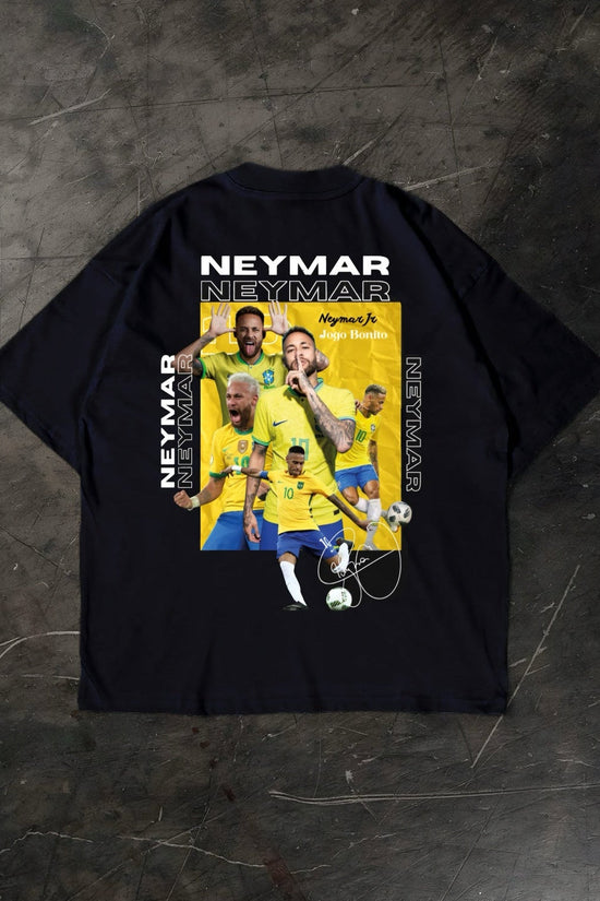 Black t-shirt with Neymar graphic on a dark textured surface